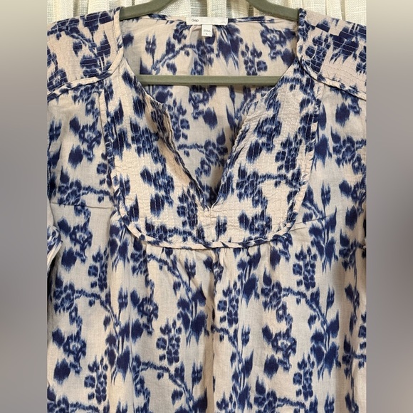 Gap Blue/Cream/Off White Long Sleeve Boho Pullover Blouse Top Size Large - Picture 2 of 15